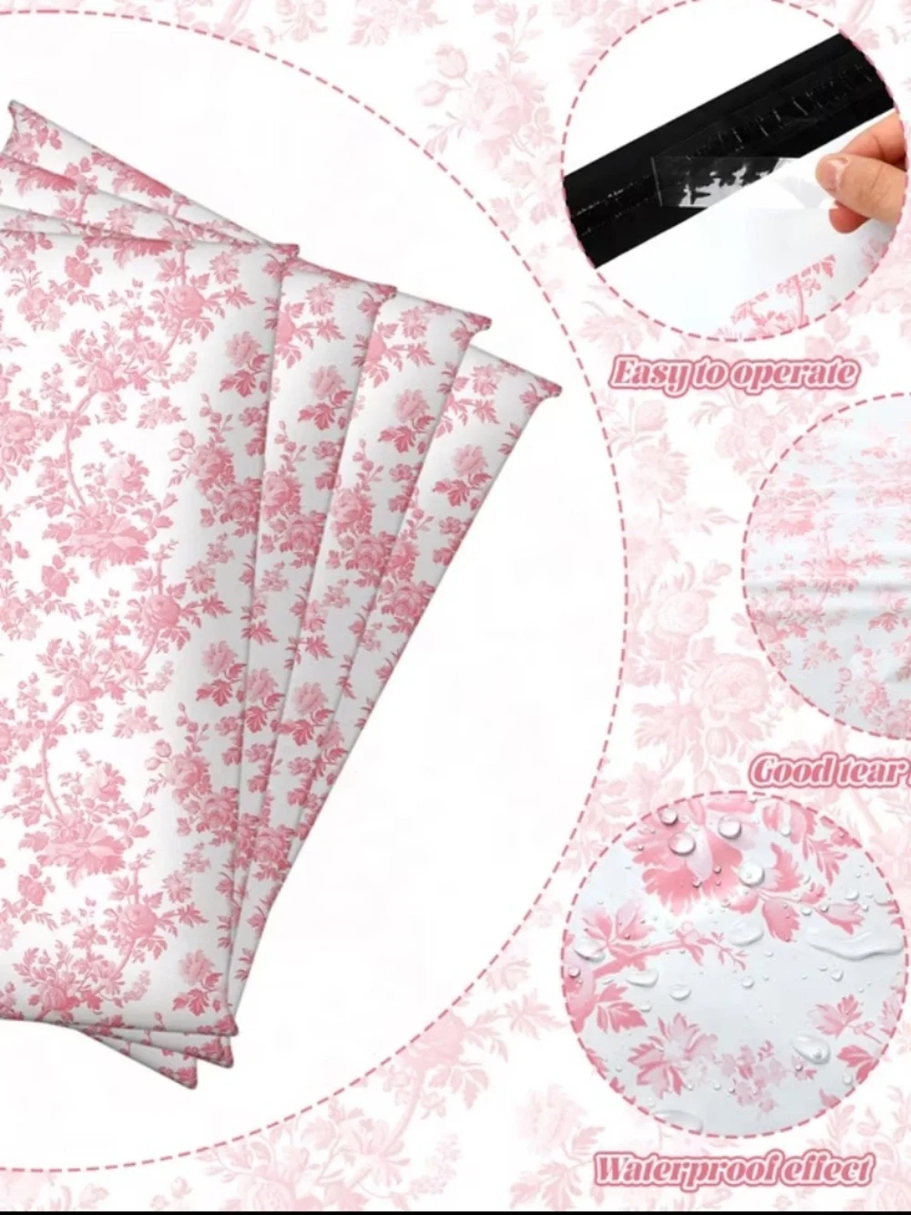 50 Pink French Toile Polymailers 10x13 Floral Shipping Bags Boutique Packaging
